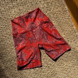Beyond Yoga Red Paisley Biker Shorts